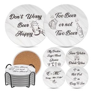 NEW Funny Ceramic Coasters with Holder (Set of 6)